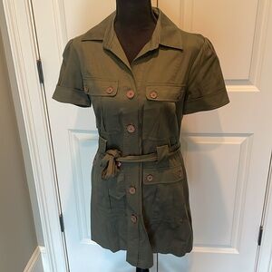 Grey/Dark Olive Button Up Dress Forever 21 Medium M Drycleaner Tags Still On!